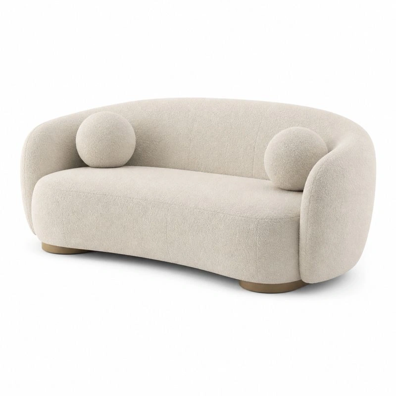 Sofa dwuosobowa kremowa z poduszkami dekoracyjnymi-Ulorven